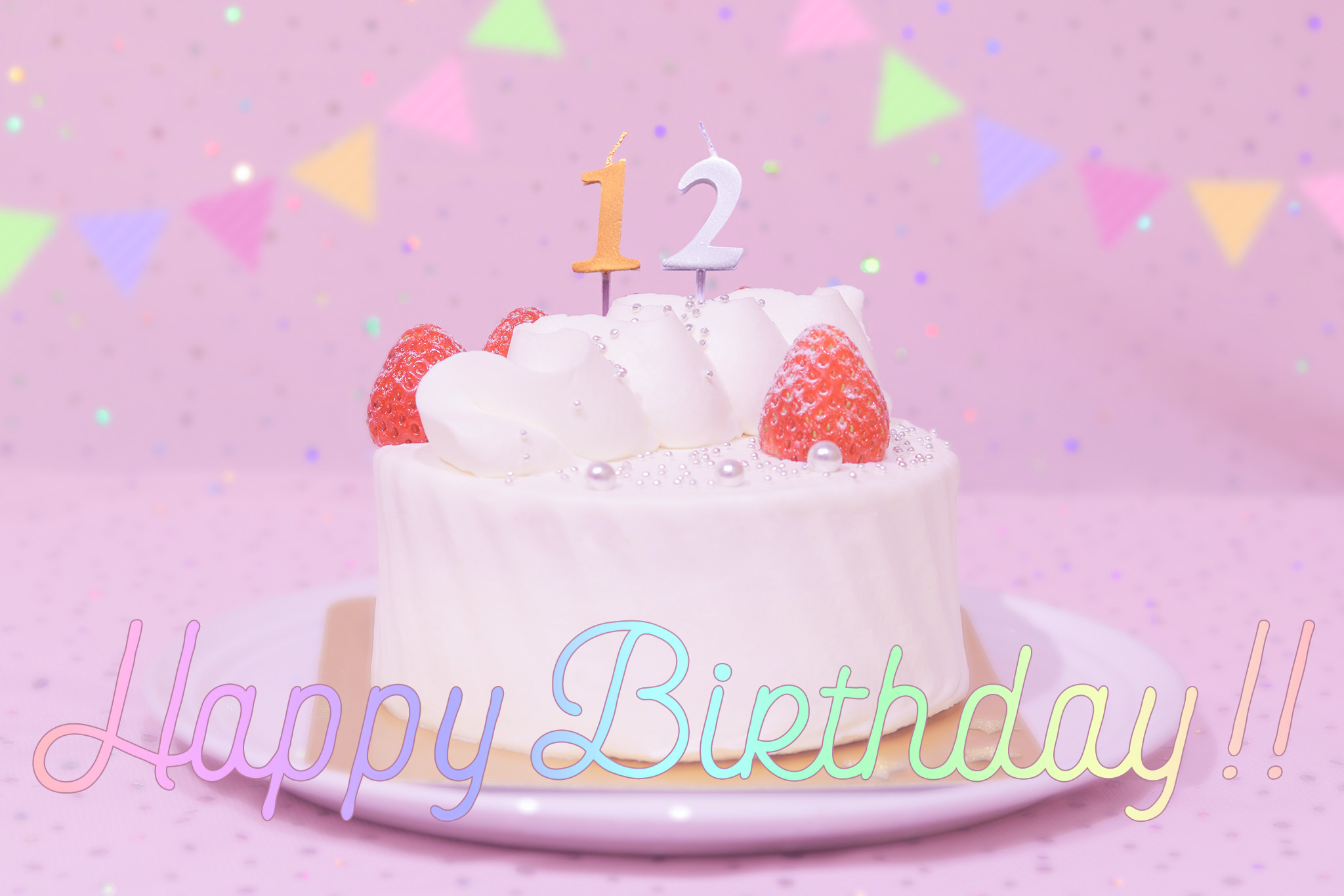 フリー写真画像『かわいい誕生日画像：ケーキとパステルカラーで可愛くお祝い♡〜12歳編〜』[ID:8756]