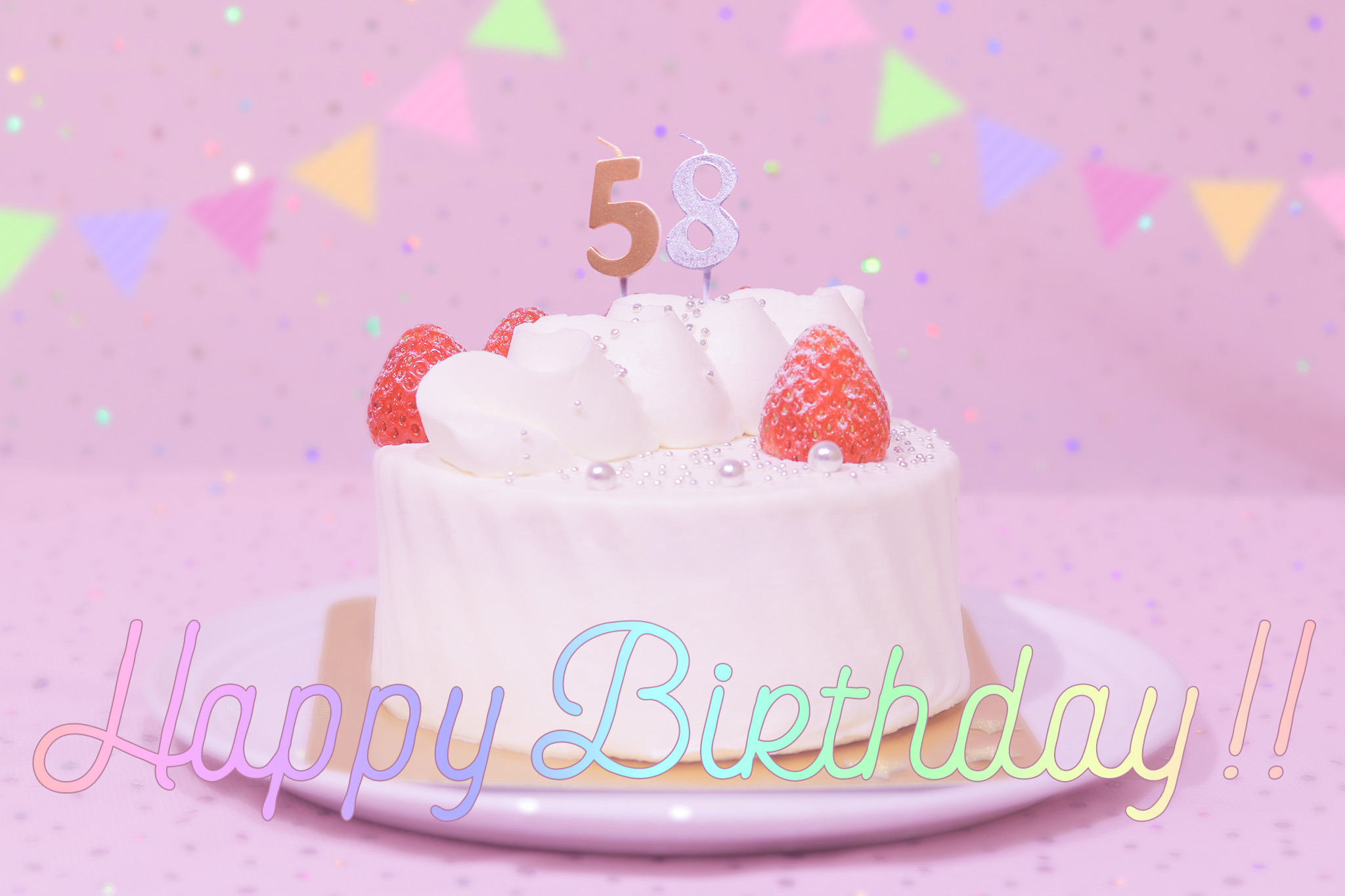 フリー写真画像『かわいい誕生日画像：ケーキとパステルカラーで可愛くお祝い♡〜58歳編〜』[ID:8803]