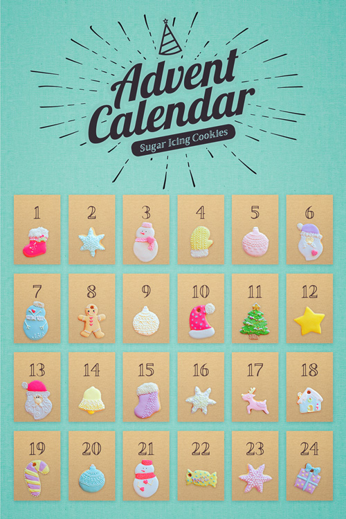 フリー写真画像『【ロゴ付き】アイシングクッキーで作ったクリスマスのアドベントカレンダー（縦）』[ID:10644]