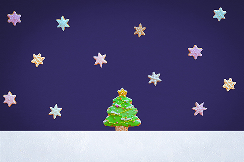 フリー写真画像『アイシングクッキーで作ったクリスマスツリーと雪の結晶』[ID:10649]
