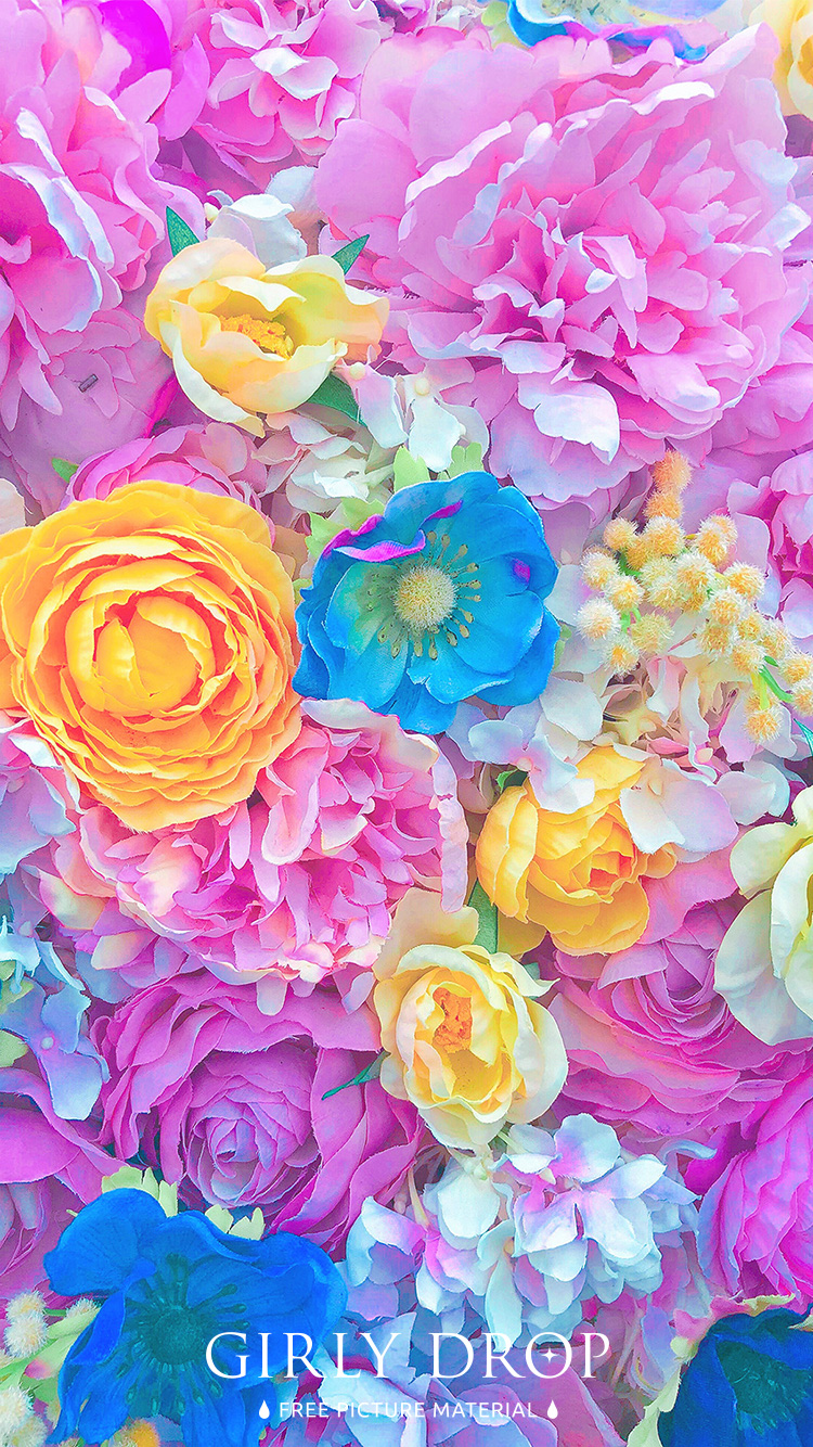 フリー写真画像『【おしゃれなiPhone壁紙】彩度高めのカラフルなお花のテクスチャ』[ID:11549]