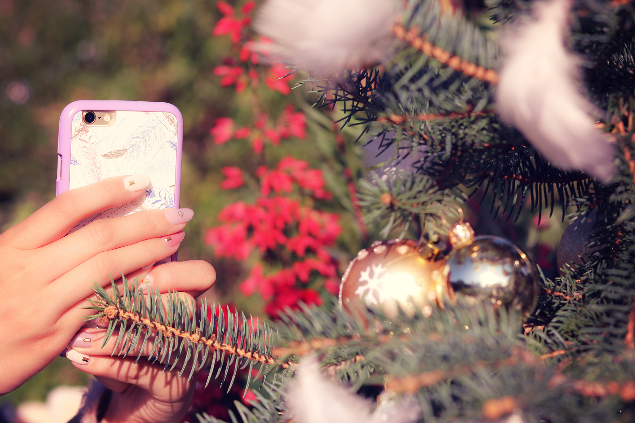 クリスマスツリーをスマホで撮影する様子のフリー画像 おしゃれなフリー写真素材 Girly Drop